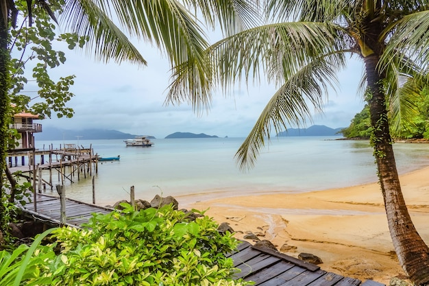 Beautiful Idyllic Tropical Beach and nature Beside the Ocean on Koh wai island Trat Thailand