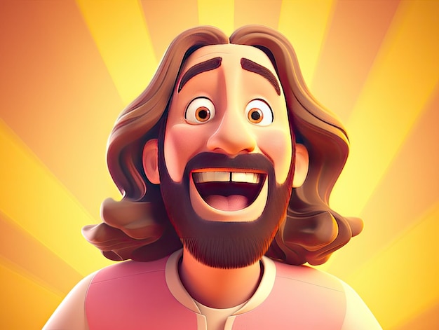 Beautiful illustration of 3D character happy Jesus Christ colorful playful cartoon design
