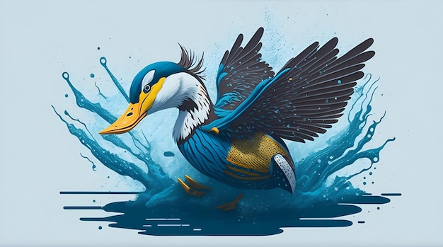 Beautiful Illustration of an American Mallard water splash background AI Generative