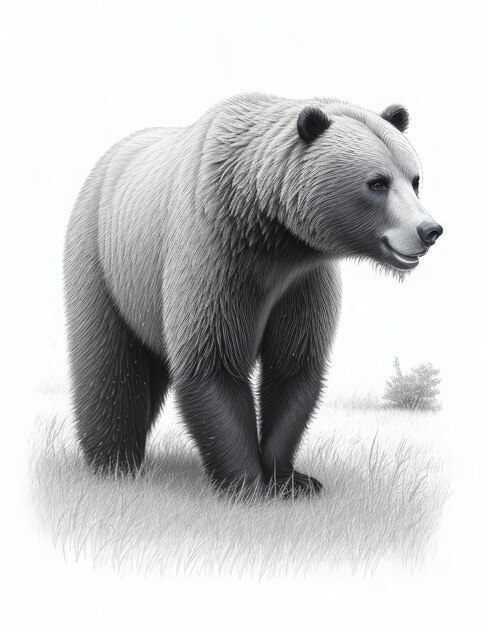 a beautiful illustration of a bear walking black and white pencil draw