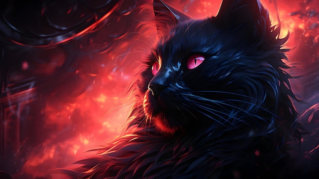 아름다운 일러스트 검은 고양이 할로윈