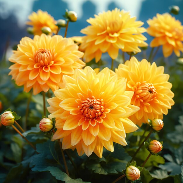 Beautiful illustration of blooming flowers of yellow