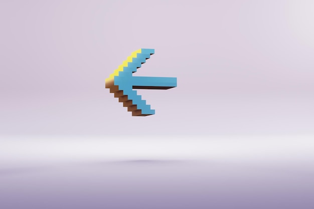 Beautiful illustration blue Pixel Arrow Left symbol icons on a bright pink background 3d rendering