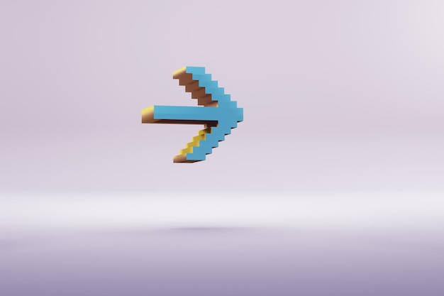 Beautiful illustration blue Pixel Arrow right symbol icons on a bright pink background 3d renderin