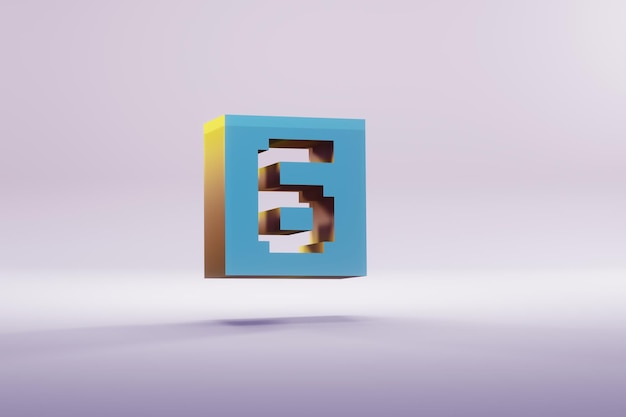 Beautiful illustration blue Pixel number 6 symbol icons on a bright pink background 3d rendering i
