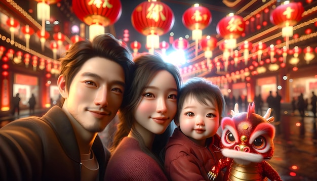 Beautiful illustration of chinese family during new year celebration