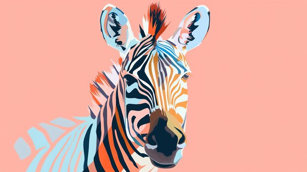 Foto una bella illustrazione di una zebra colorata con uno sfondo rosa