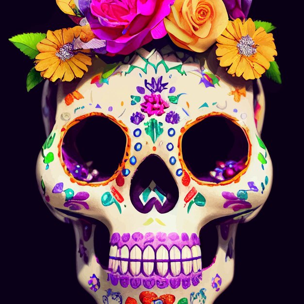 Beautiful illustration of the Day of the Dead, Mexican tradition. colorful day of the dead image.