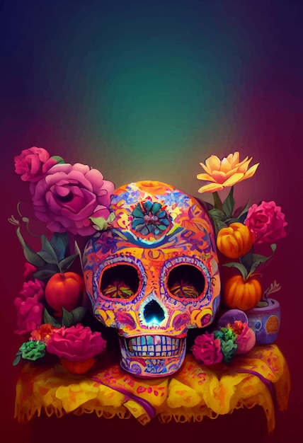 Beautiful illustration of the Day of the Dead typical altar of the day of the dead Remembrance Day