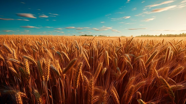 Beautiful illustration of a field of ripe wheat against the blue sky Generative AI