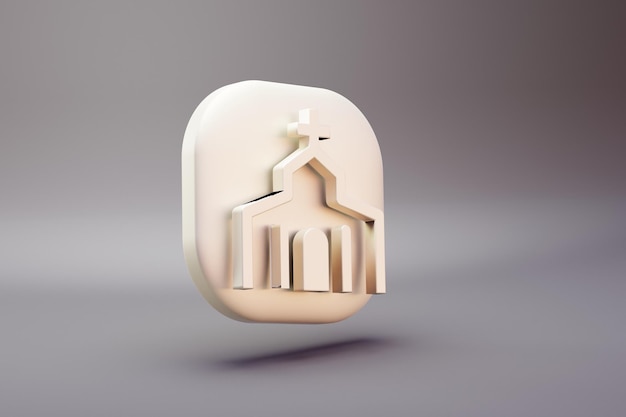 美しいイラスト 鮮やかなピンクの背景の教会のシンボルアイコン 3Dレンダリングイラスト