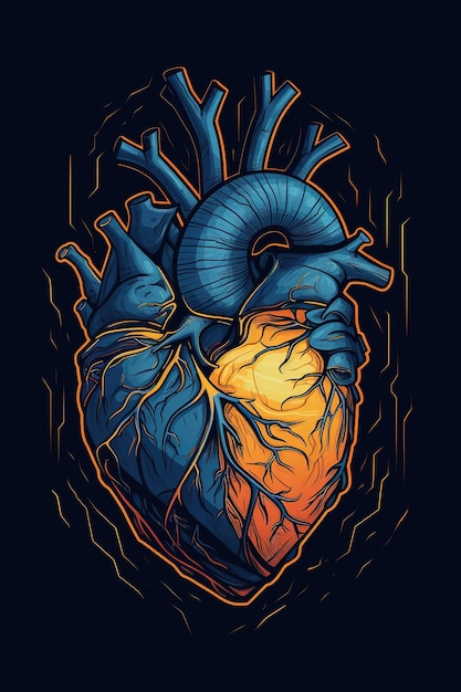 beautiful illustration of a human heart on a dark backdrop