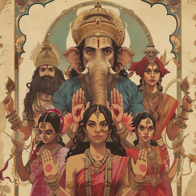 Photo a beautiful illustration of indian gods and godesses