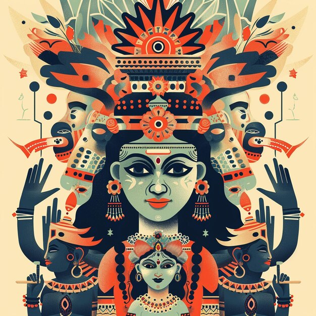 Photo a beautiful illustration of indian gods and godesses