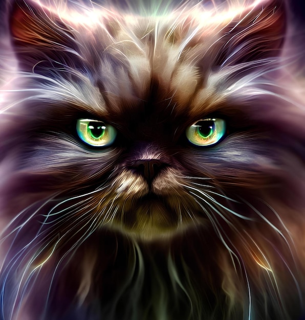 神秘的なペルシャ猫の美しいイラスト
