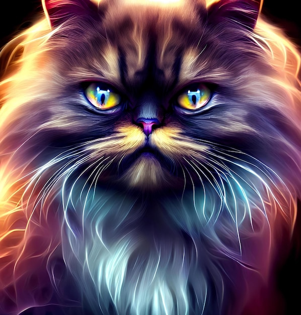 Beautiful illustration of a mystical Persian cat