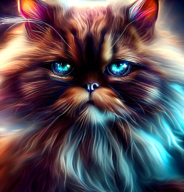 Beautiful illustration of a mystical Persian cat