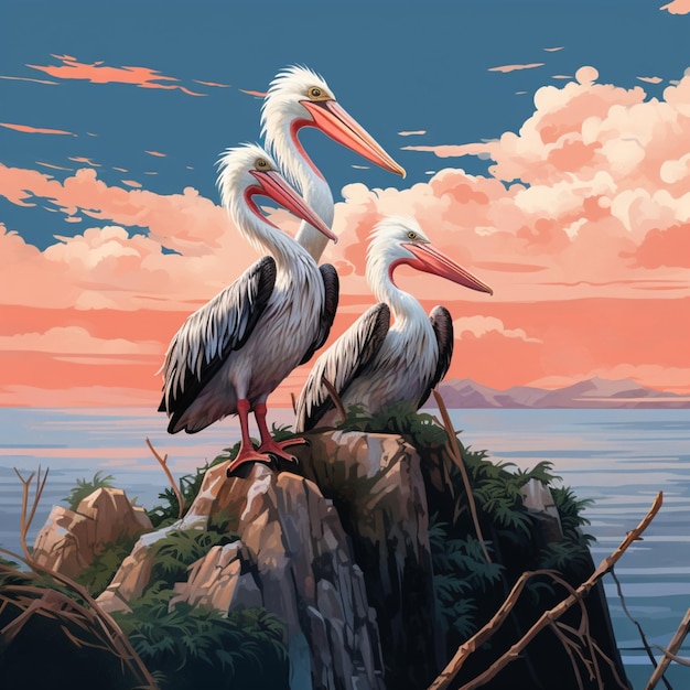 A beautiful illustration of a pelican resting Ai generated art