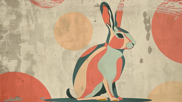 A beautiful illustration of a rabbit with a unique and colorful geometric pattern