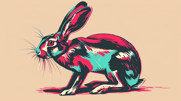 A beautiful illustration of a rabbit with a unique and vibrant color scheme