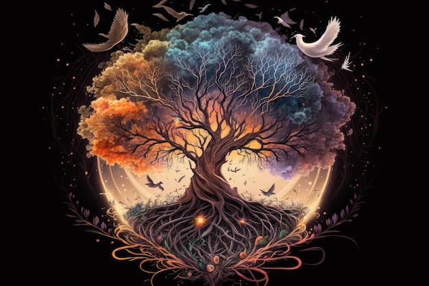 Beautiful illustration of the sacred symbol known as the magic tree of life Concept of growth prosperity and personal uniqueness illustration