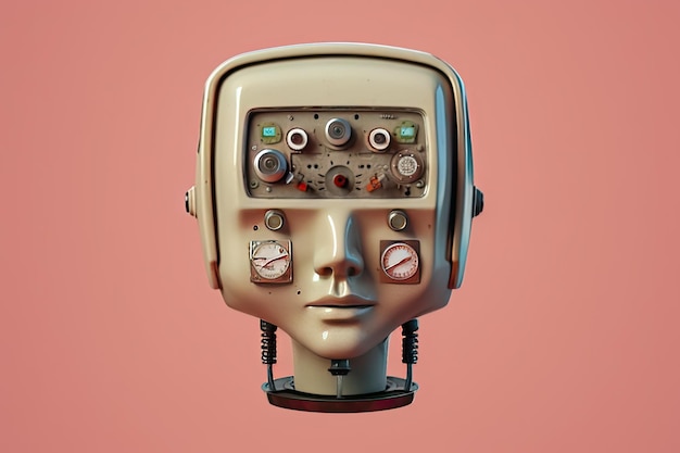 Beautiful illustration of a televisionshaped head in the style of retro feel steampunk Generative AI