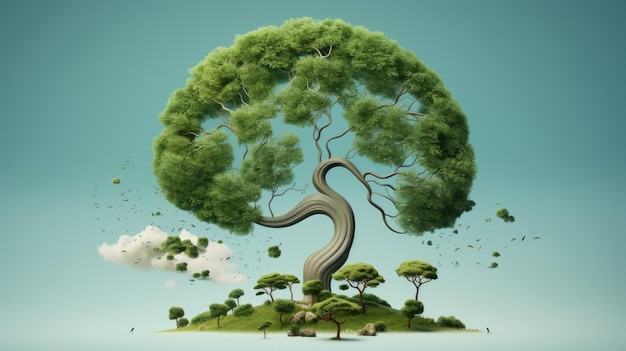 Красивая иллюстрация дерева с листьями, образующими форму озонового слоя