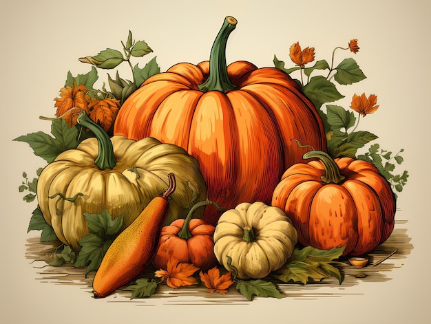 beautiful illustration of vibrant orange color pumpkin