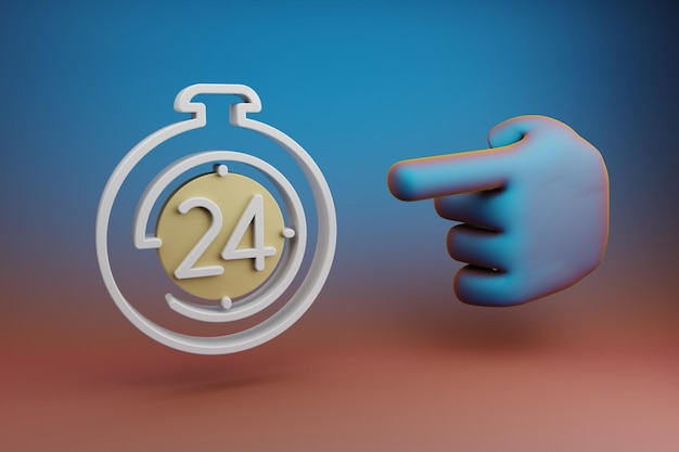 Beautiful illustrations abstract Hand index finger points to 24 Hours Timer symbol icon on a multico