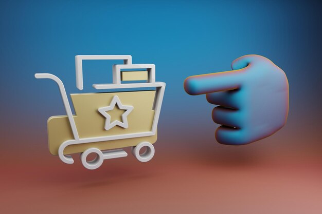 Beautiful illustrations abstract Hand index finger points to Shopping Cart And Star symbol icon on a