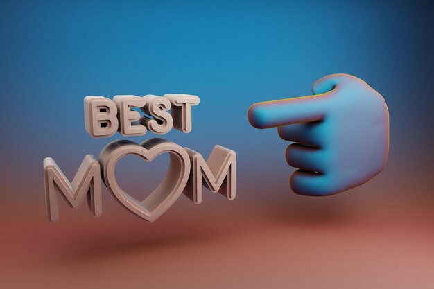 Foto belle illustrazioni astratto l'indice della mano indica la parola best mom con l'icona del simbolo del cuore