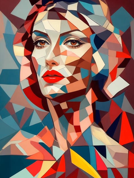 a beautiful image of a 22 years lady with Cubism Style