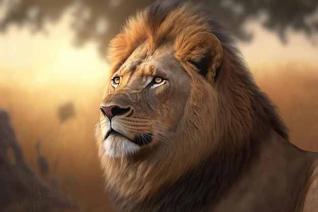 アフリカ東部と南部のアフリカのサバンナの平原でアフリカ ライオンの美しいイメージ