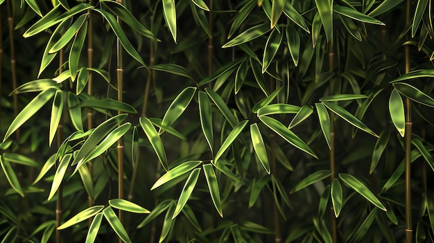 A beautiful image of a bamboo forest The bamboo is lush and green and the leaves are a deep green