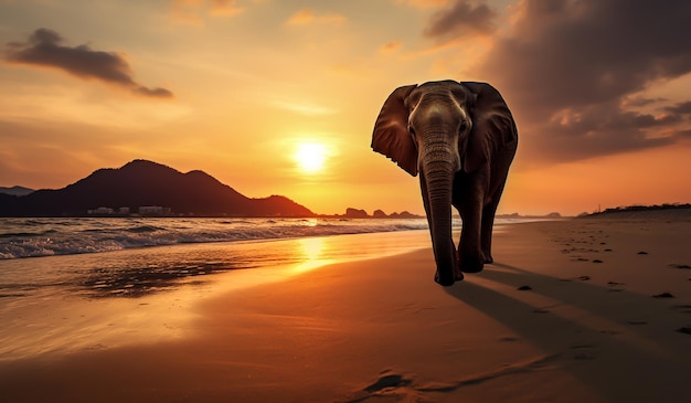 Photo beautiful image of elephant in the sunset on the beach ai generated