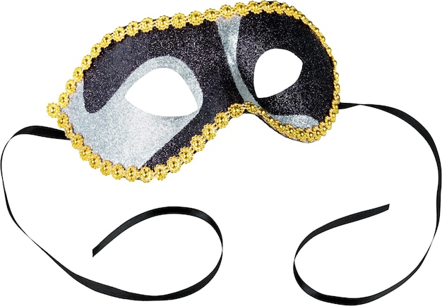 Bella immagine di una maschera di carnevale d'oro su sfondo bianco