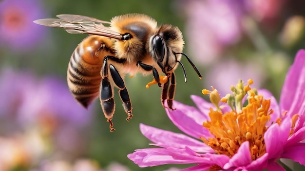 The beautiful image of the honey bee and flowers and the background image with an 8k portrait