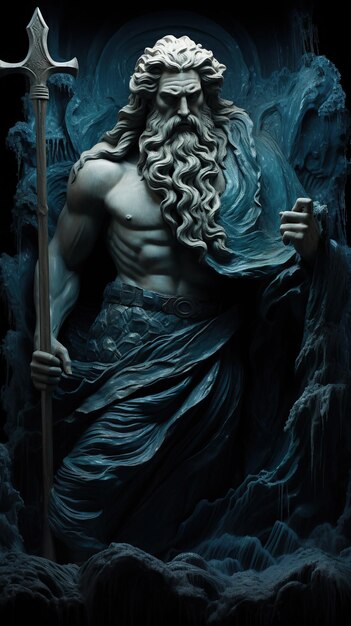 포세이돈, 바다의 신, 올림피아의 신, 그리스 신화, 인공지능에 의해 관리되는 이미지