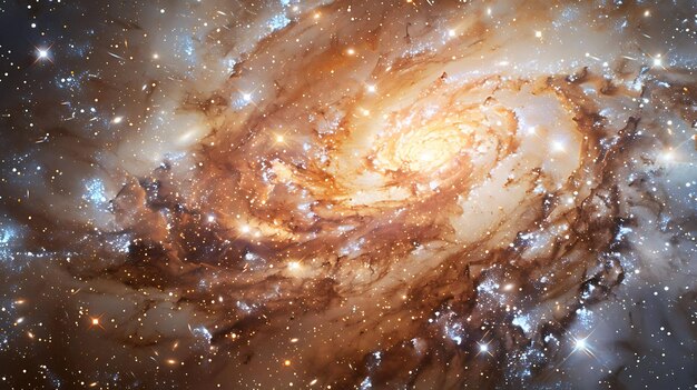 A beautiful image of a spiral galaxy The galaxy is surrounded by stars and dust and has a bright center