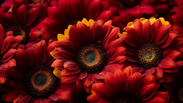 Beautiful image of sunflowers in red color