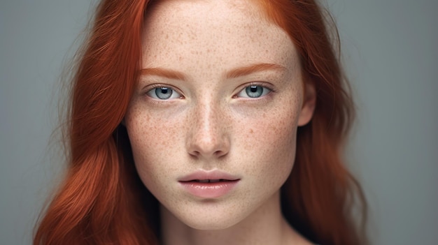 Beautiful imperfect red head woman with freckles on face