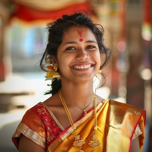 サリを着た美しいインド人女性