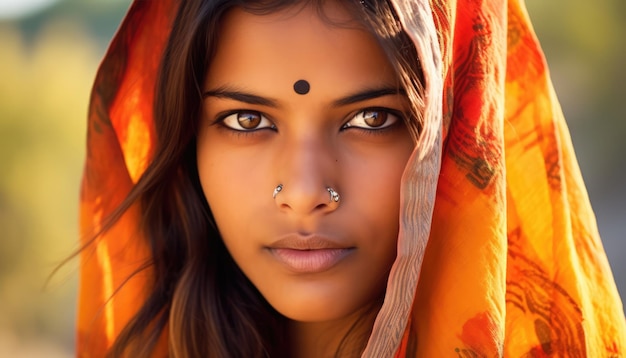 Beautiful Indian girl frontal portrait