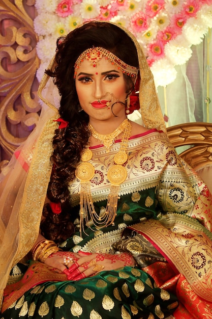 Beautiful Indian girl Hindu woman model with wedding dress