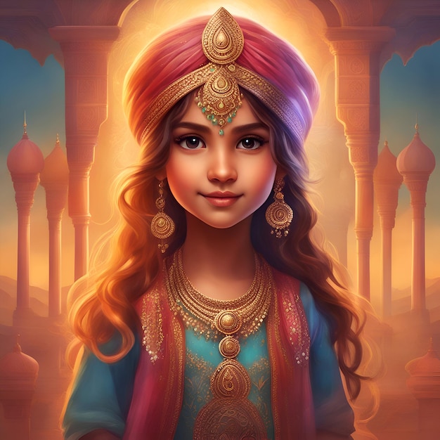 Photo beautiful indian girl in a turban 3d rendering