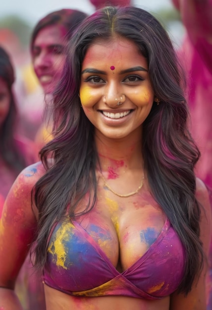 breast holding in holi celebration