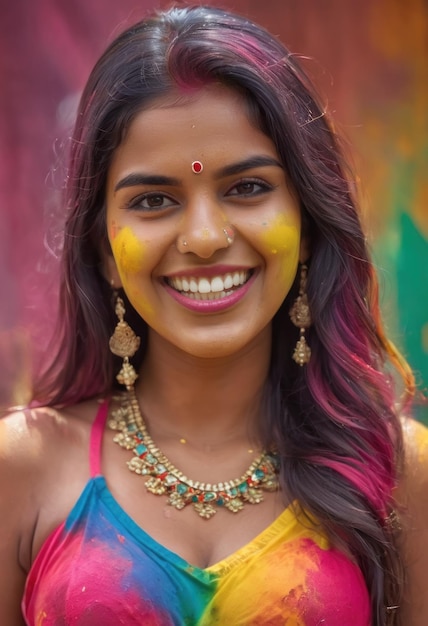 Beautiful Indian girl wear bikini with big breast on Holi festival