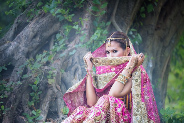 Beautiful indian girl Young with kundan jewelry
