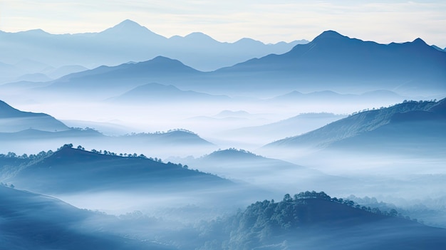 Beautiful Indian mountains with silhouettes visible through fog in Manila valley