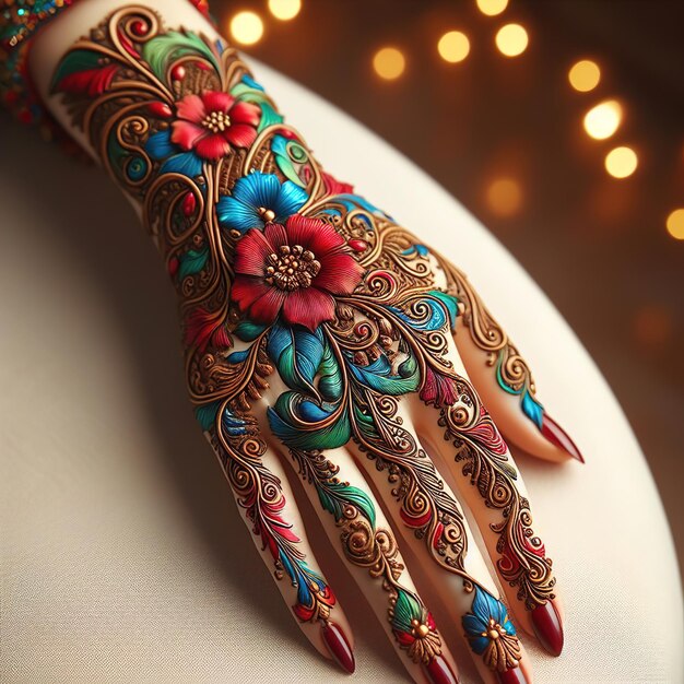 Beautiful indian traditional henna on the hands